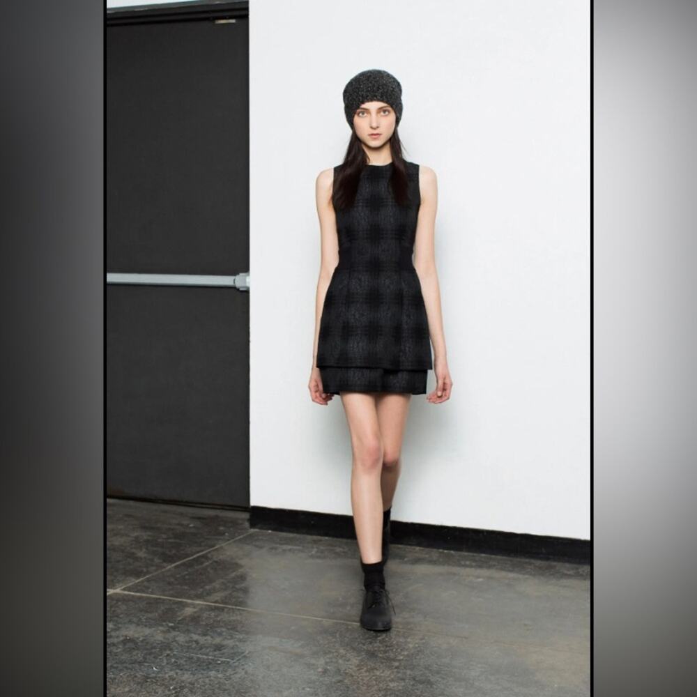 A.L.C. Dean mini dress sleeveless silhouette black plaid jacquard size 6 pockets